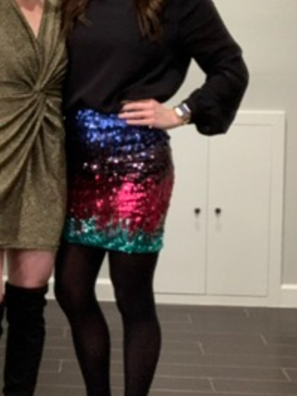 Sequined Colorblock Mini Skirt - Multicolor with Zipper